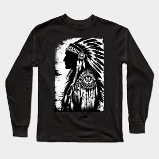 Native American black and white art Long Sleeve T-Shirt